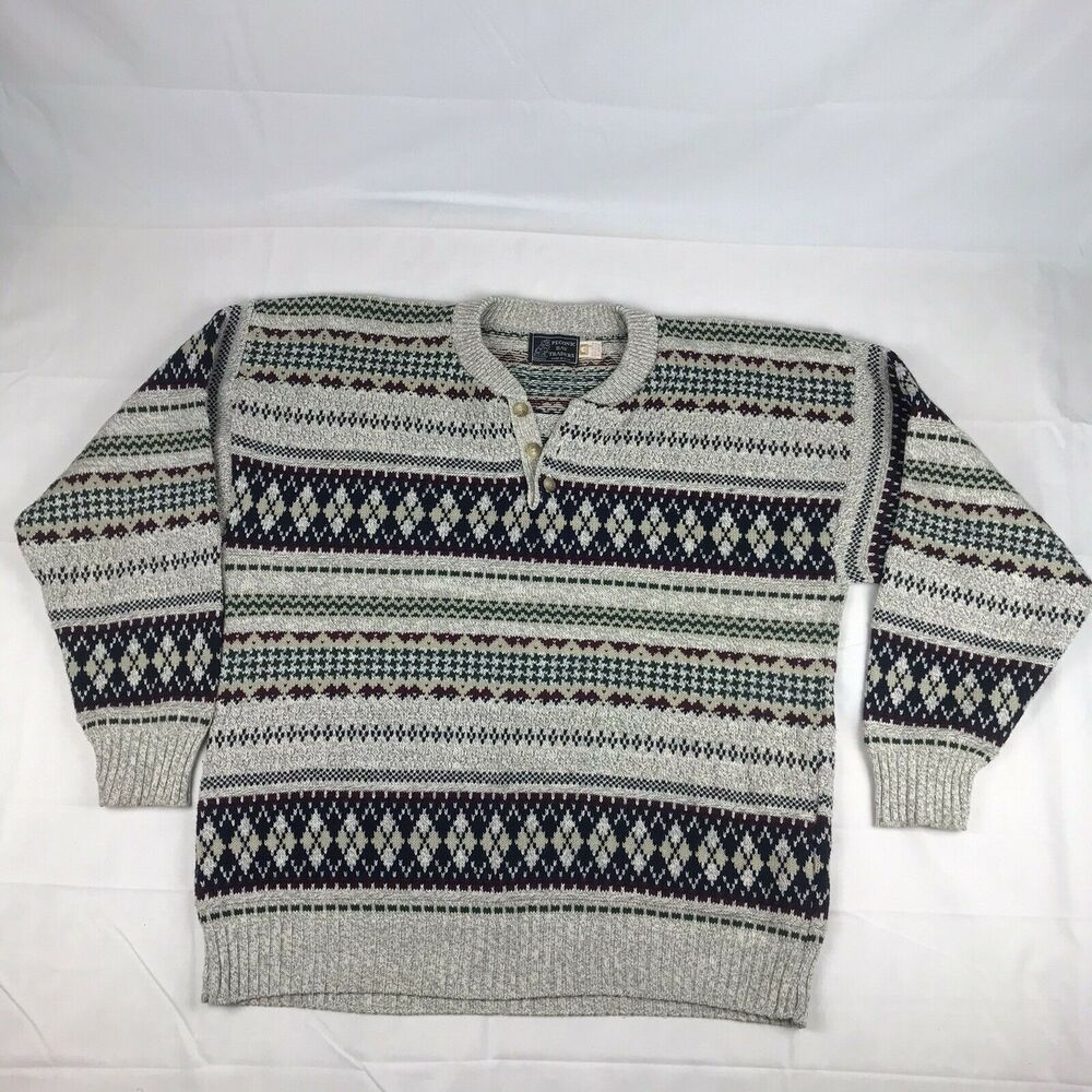 Vintage Peconic Bay Traders‎ Men’sxLarge Thick Knit Cotton Grandpa Sweater USA
